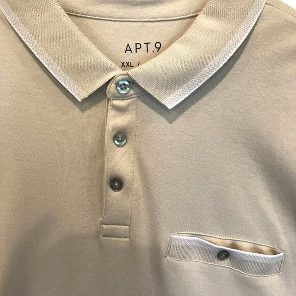 Apt. 9 Men's 3-Button Golf Polo Shirt Size XXL in Tan Activewear Short Sleeve - Picture 2 of 13